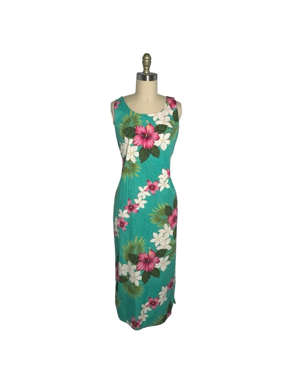 Vintage 90s TY Hawaiian Maxi Dress Made in Hawaii Tropical Floral Cotton XS